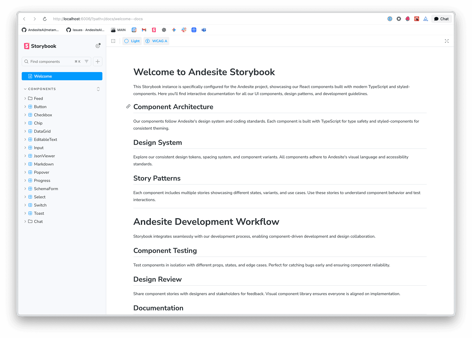 Andesite Storybook welcome page